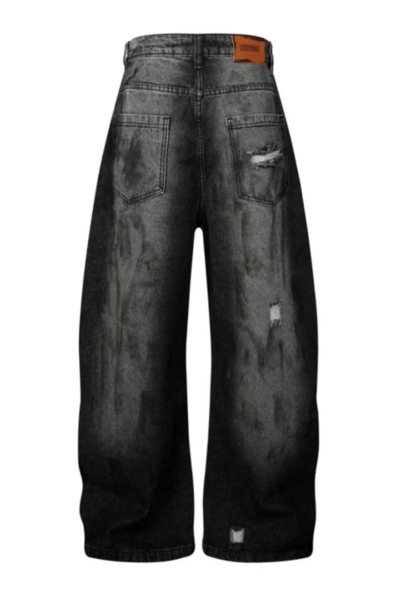Men's distressed striped wide leg jeans, view 3
