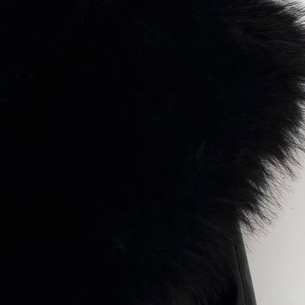Street fur collar patchwork leather jacket long sleeved jacket