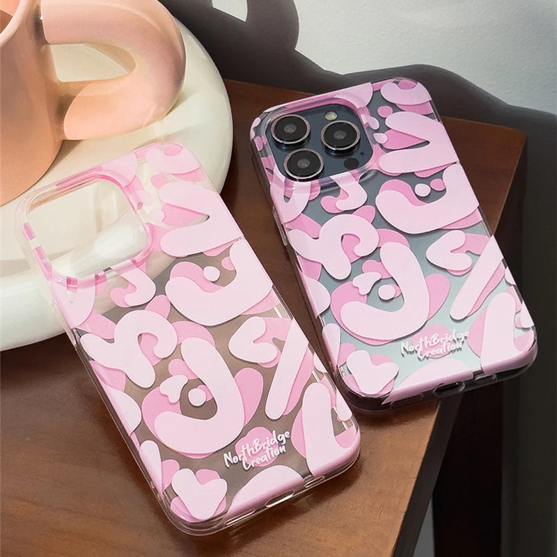 Original Graffiti Ornaments Phone Case Cute Pink TransparentSoft Silicone Phone Case For iPhone 15 14 13 12 Pro Max Cover
