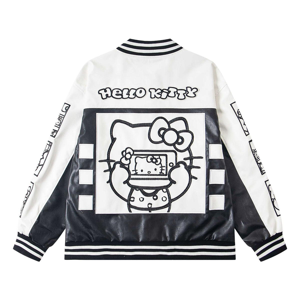 Embroidery Patchwork Baseball Jacket Unisex Trendy Loose Casual Leather Coat
