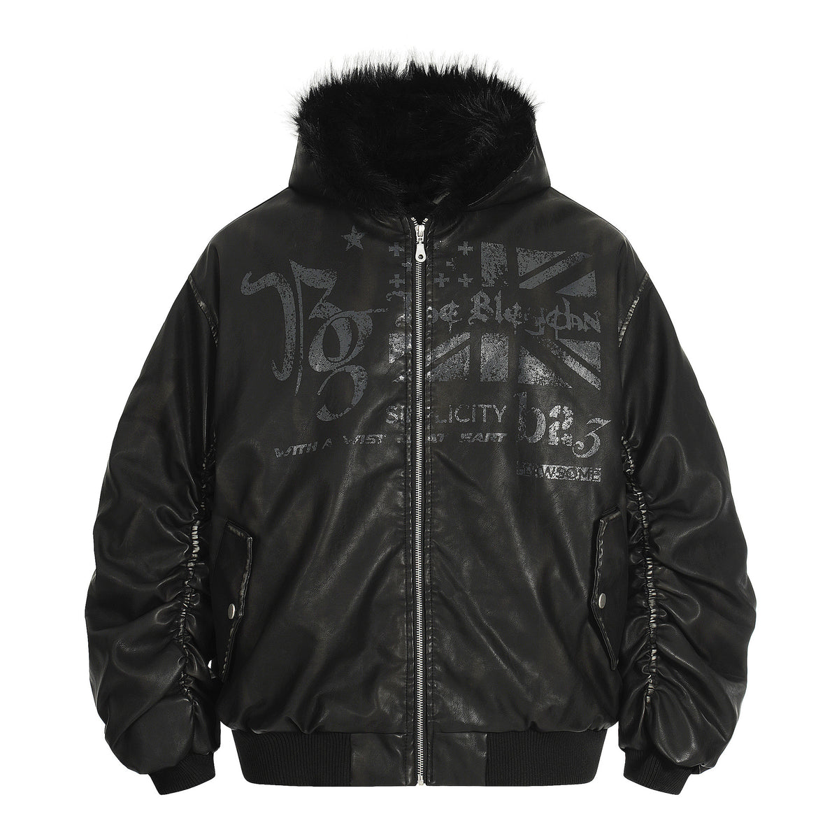 Retro hooded faux leather padded jacket