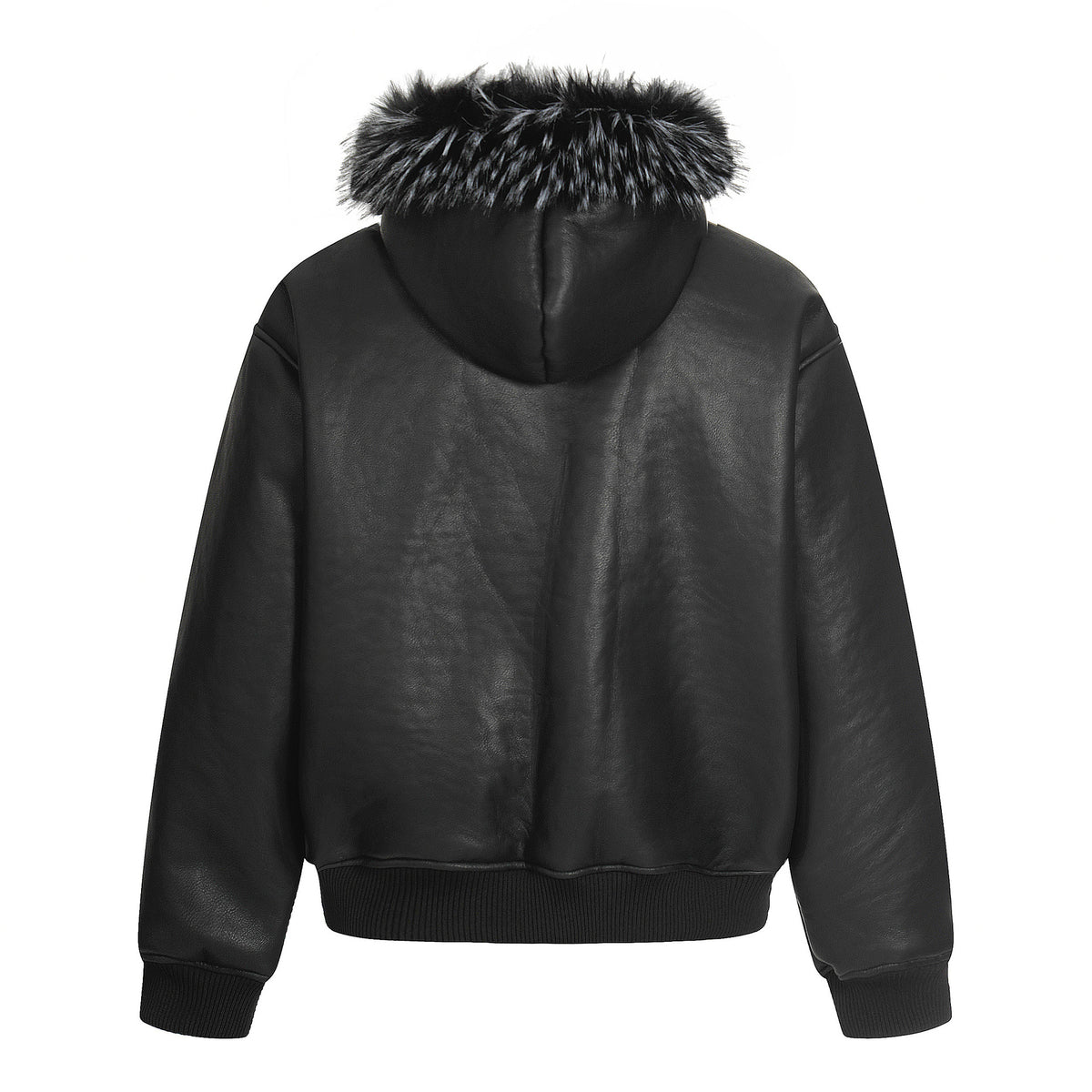 Retro fur collar PU leather hooded cotton jacket