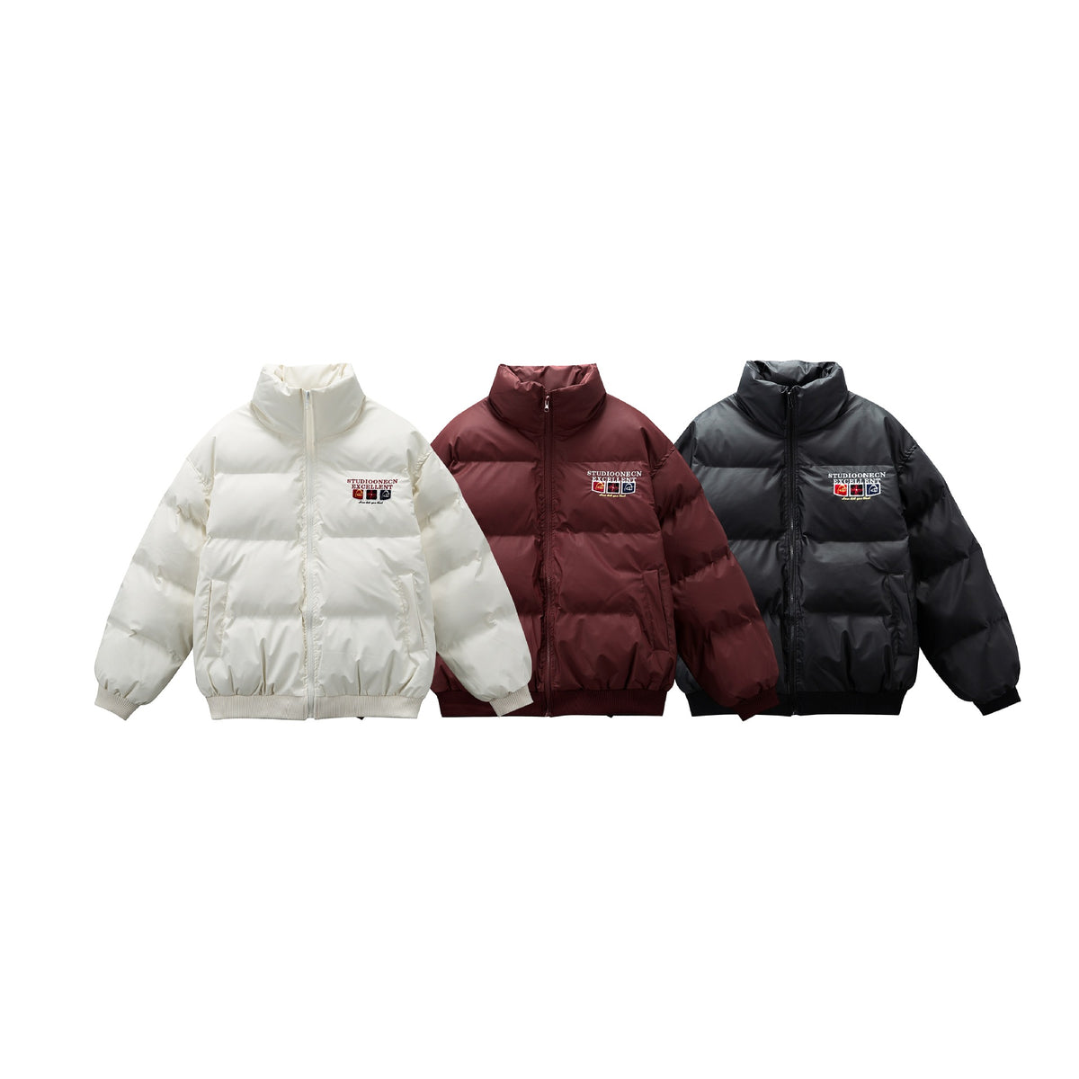 Letter Design Thick Warm Stand Collar PU Leather Cotton Coat