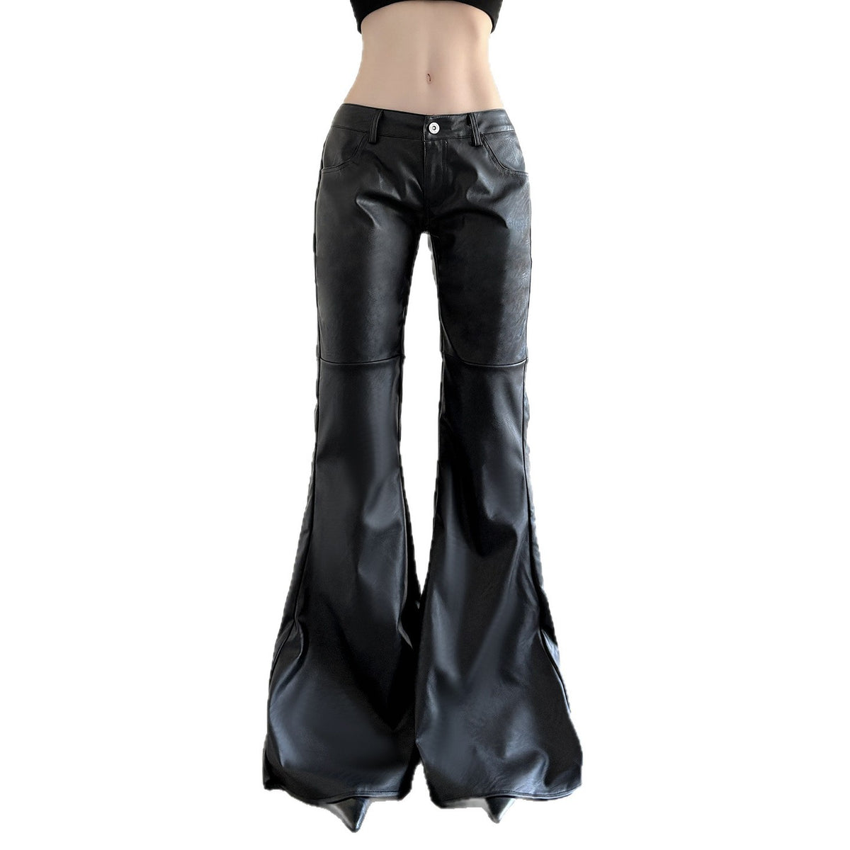 Autumn and winter PU leather micro flared pants