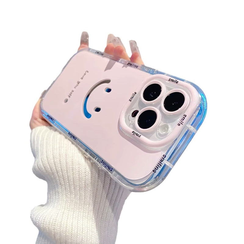 Mirror phone case with painted smiley face