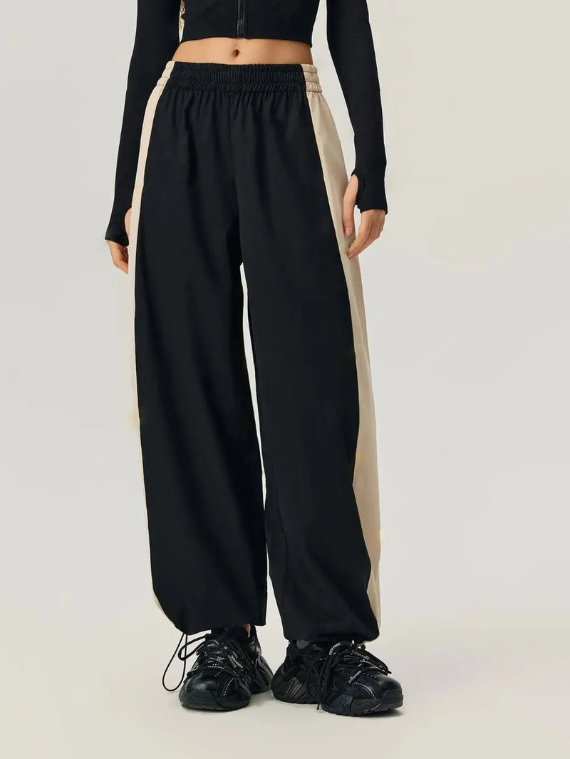 Black elastic waist pants with drawstring hem