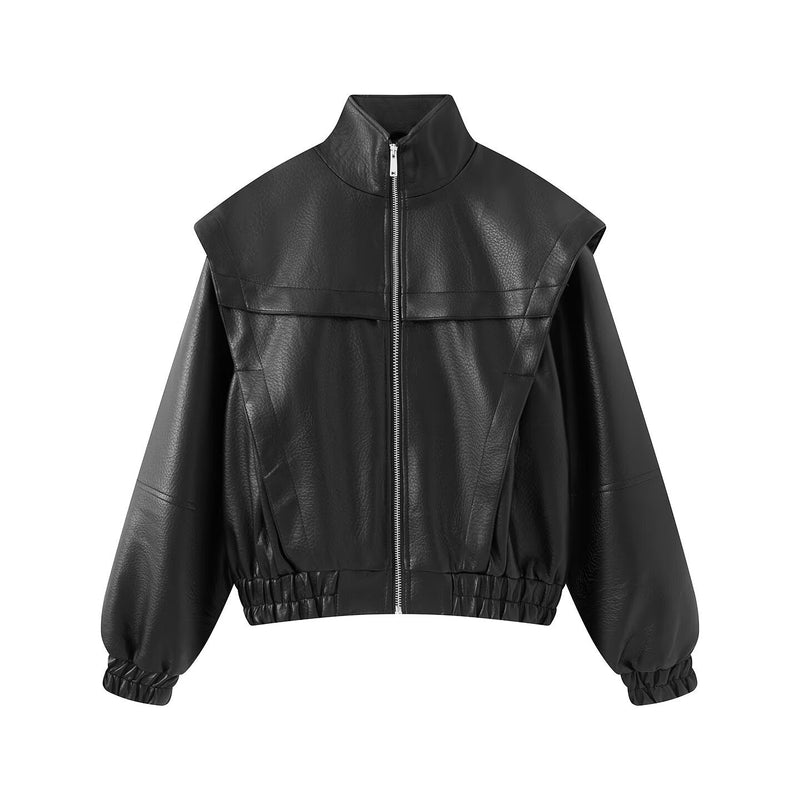 Men's litchi grain faux leather stand collar jacket in black