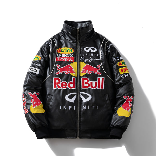 Heavy Embroidery PU Leather Jacket Motorcycle Riding Coat Men's Autumn Winter Leather Jacket Trendy