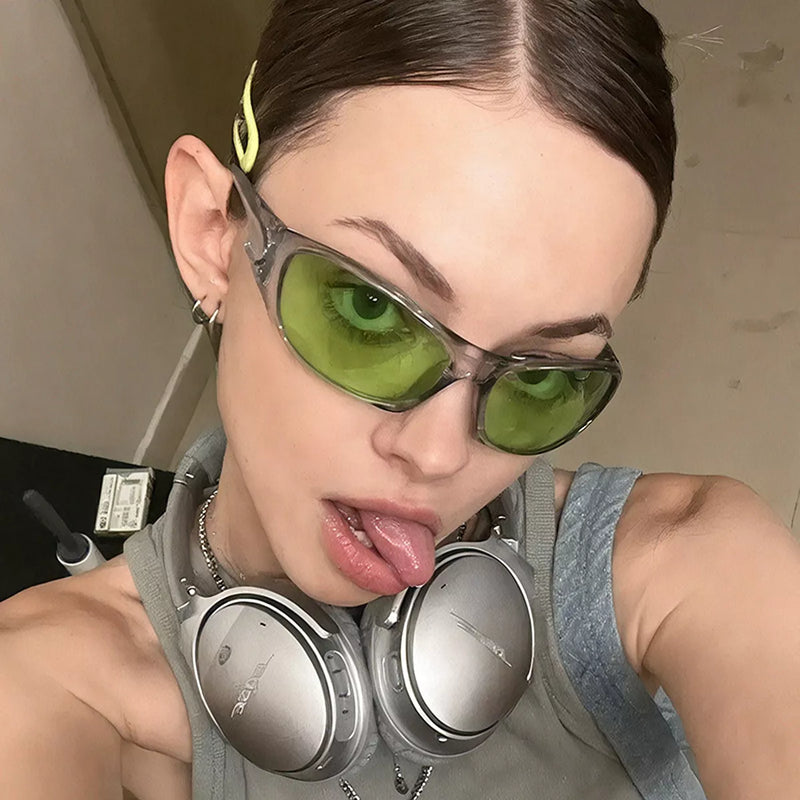 Green rectangular tinted sunglasses, view 3