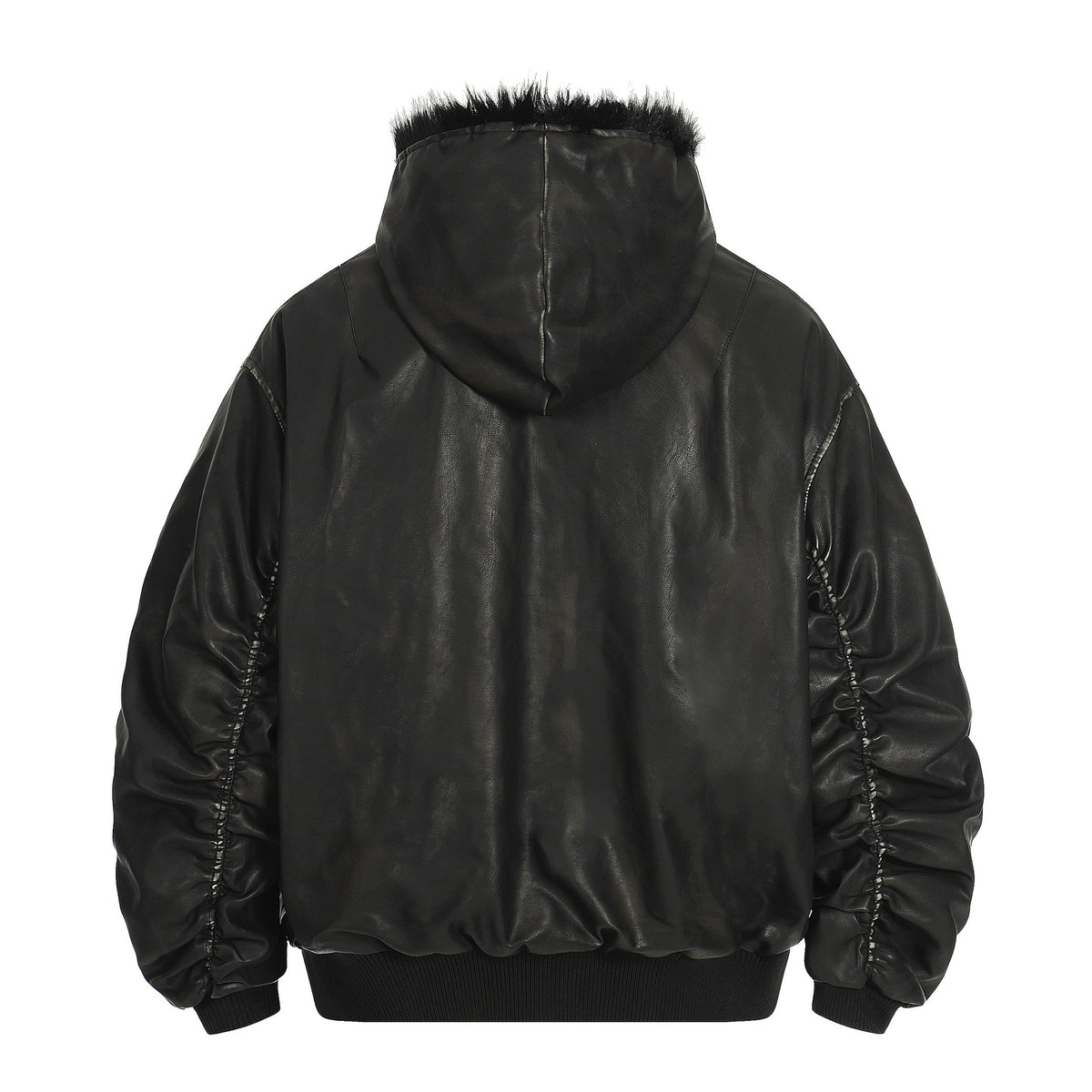 Retro hooded faux leather padded jacket, view 2