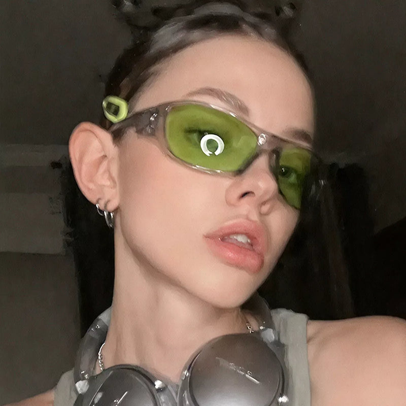Green rectangular tinted sunglasses, view 2