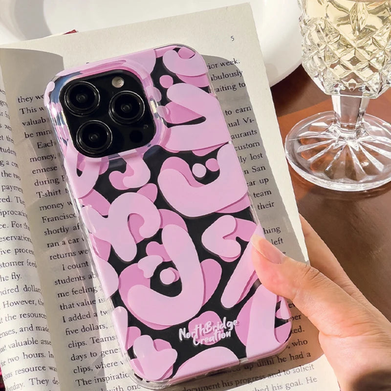 Original Graffiti Ornaments Phone Case Cute Pink TransparentSoft Silicone Phone Case For iPhone 15 14 13 12 Pro Max Cover