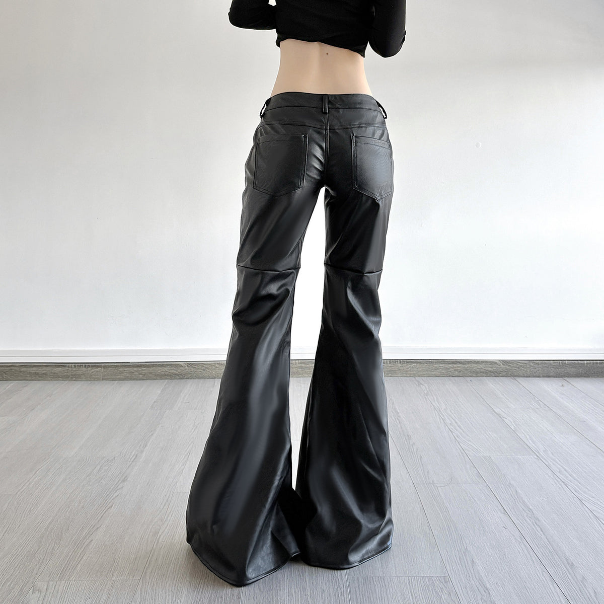 Autumn and winter PU leather micro flared pants