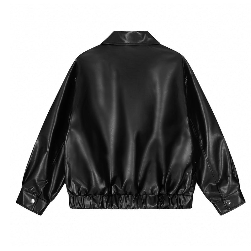 Retro punk loose faux leather motorcycle jacket, view 4