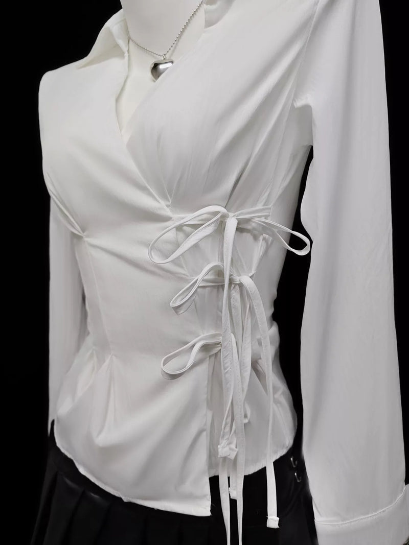 Side tie long sleeve shirt, view 3