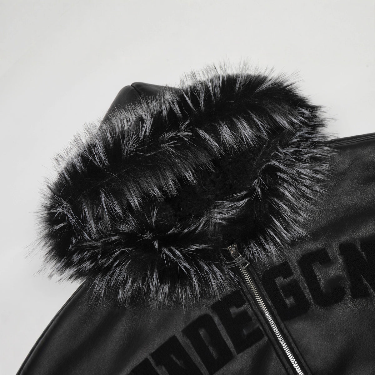 Retro fur collar PU leather hooded cotton jacket