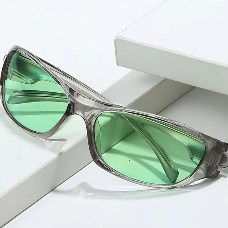 Green rectangular tinted sunglasses, view 4