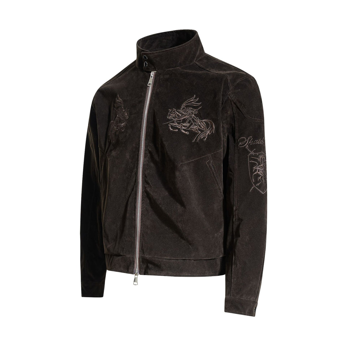 Deconstructed Embroidery PU Leather Design Men's Loose Jacket Coat