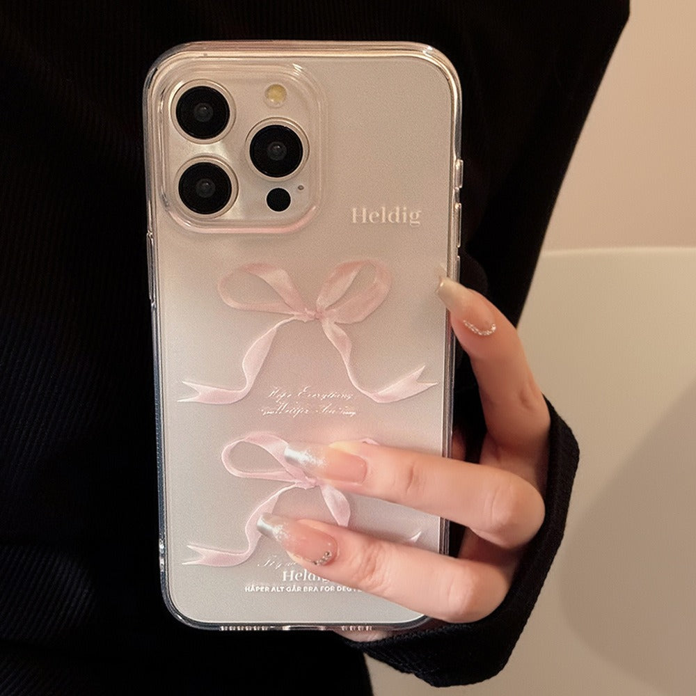 Sweet Pink Bow Apple 15 Phone Case 14 Transparent iPhone 13 Promax Silicone