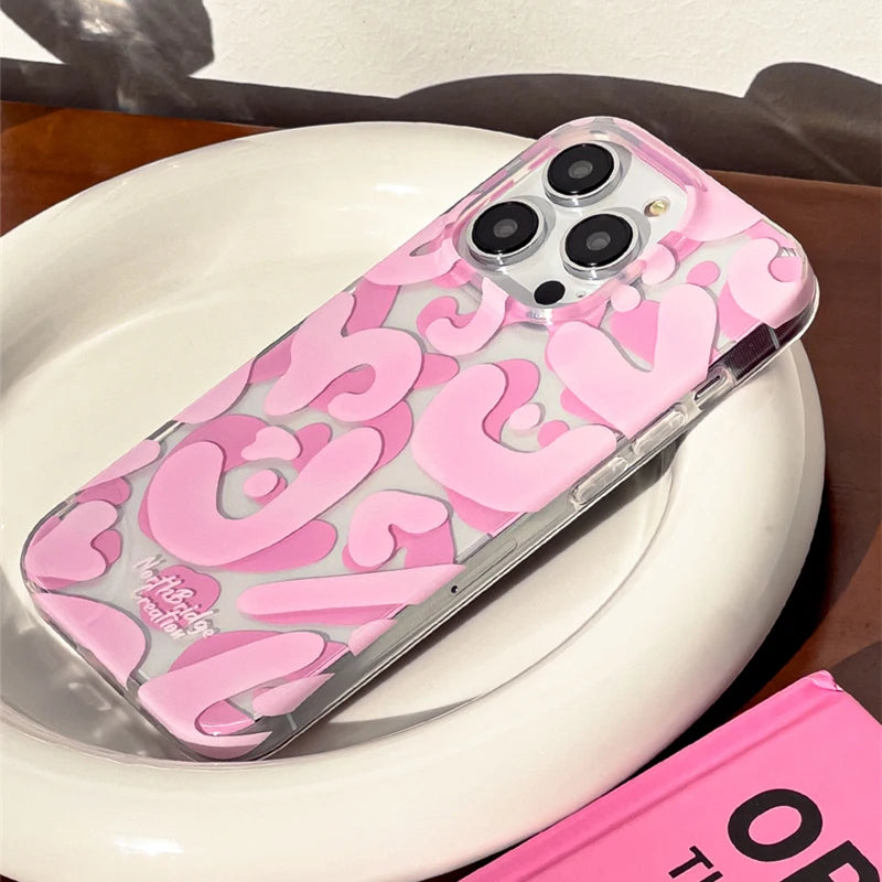 Original Graffiti Ornaments Phone Case Cute Pink TransparentSoft Silicone Phone Case For iPhone 15 14 13 12 Pro Max Cover