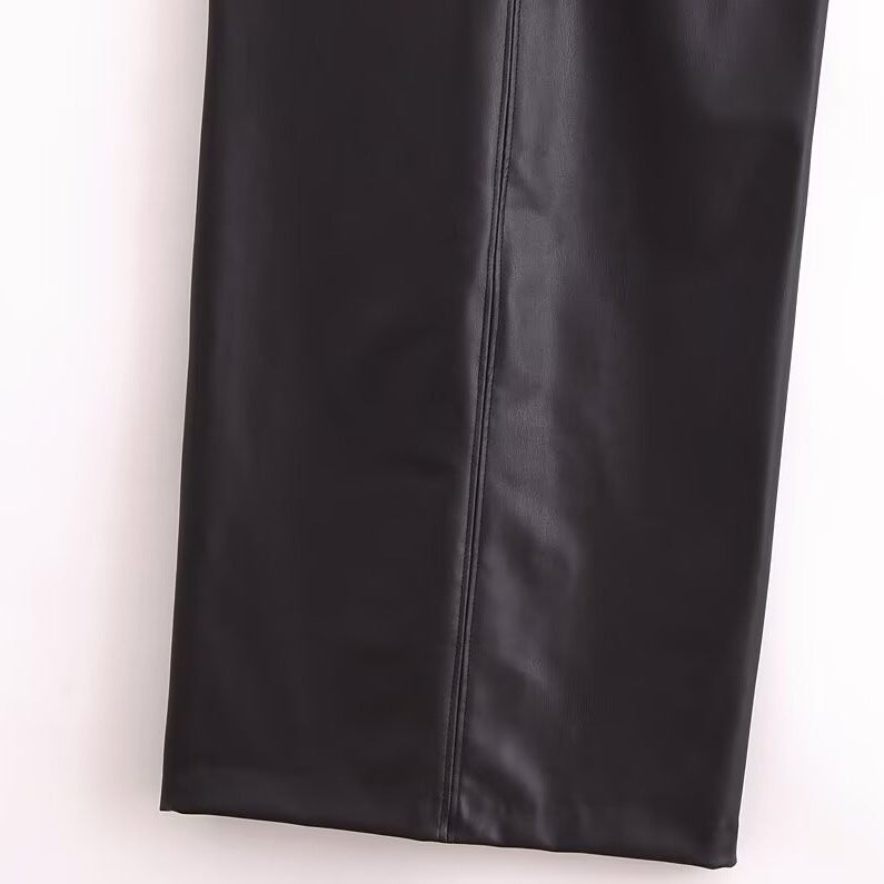 Black asymmetric faux leather pleated dress, view 4