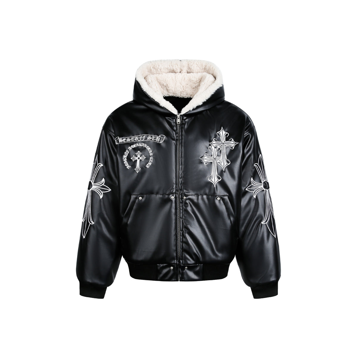 Motorcycle style cross leather jacket cotton coat