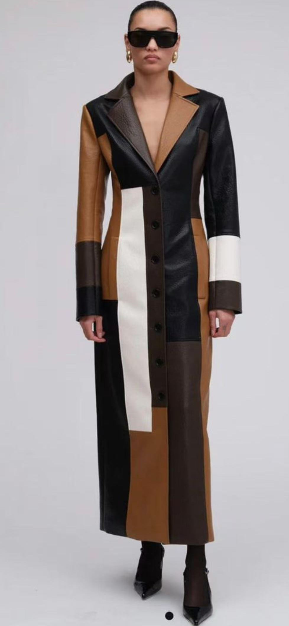Autumn and winter V-neck women's long leather dress
