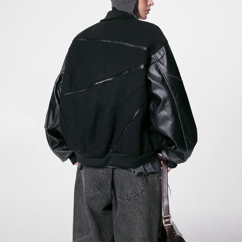 Retro deconstructed faux leather flight jacket, view 2