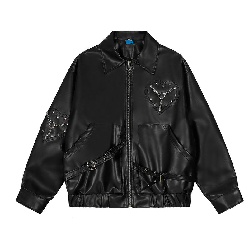 Retro punk loose faux leather motorcycle jacket