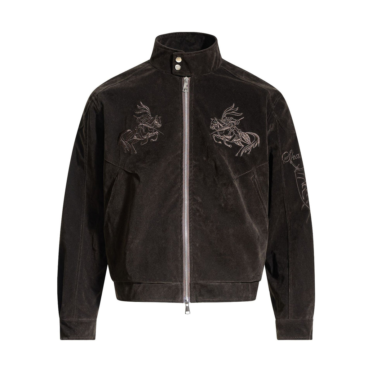 Deconstructed Embroidery PU Leather Design Men's Loose Jacket Coat