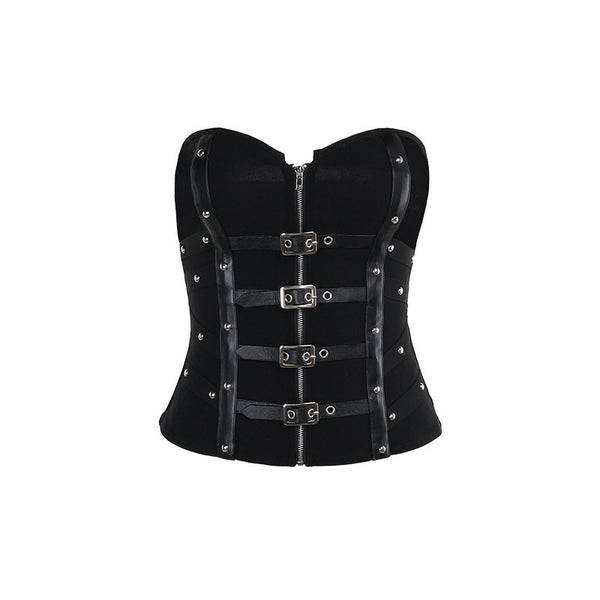 Spicy girl versatile fishbone strapless leather buckle vest for women