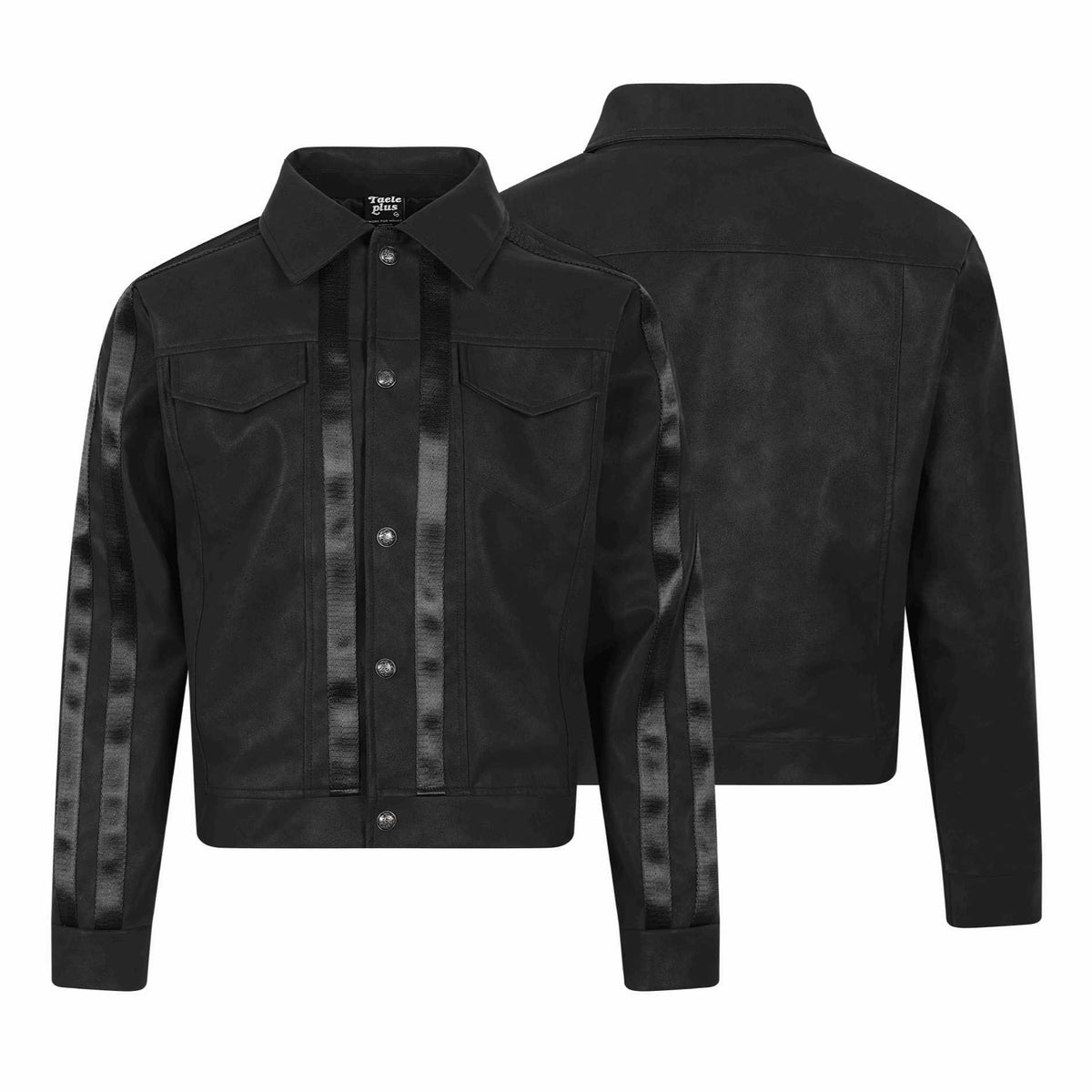 Design Sense PU Leather Jacket with Tape Splicing Unisex Short Jacket