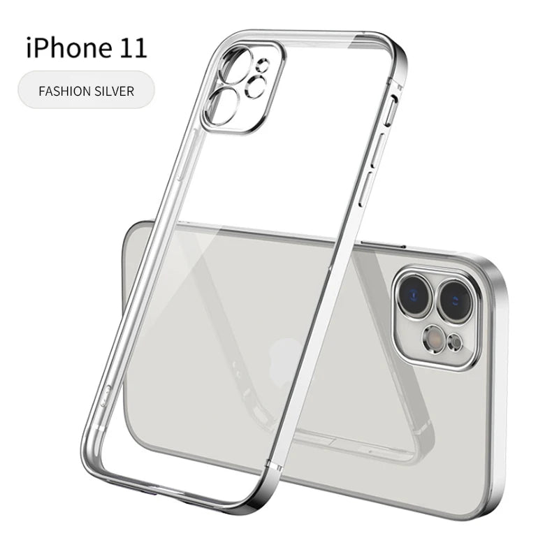 New Square Plating Soft Case For iPhone 11 Pro 11Pro Max Clear Cover For iphone 11 PROMAX Transparent Phone Case TPU Back Cover