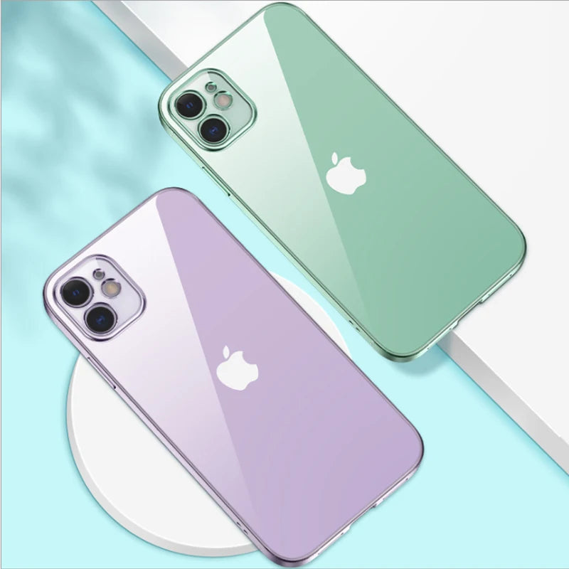 New Square Plating Soft Case For iPhone 11 Pro 11Pro Max Clear Cover For iphone 11 PROMAX Transparent Phone Case TPU Back Cover