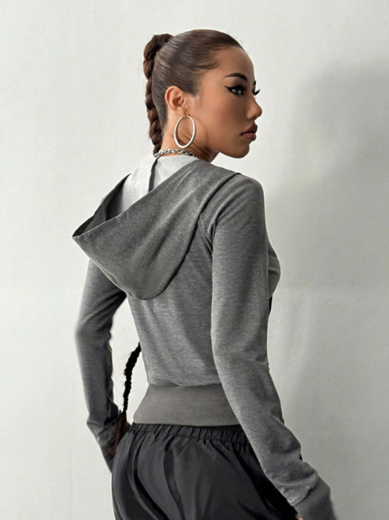 Studded zip-up long sleeve hoodie, view 2
