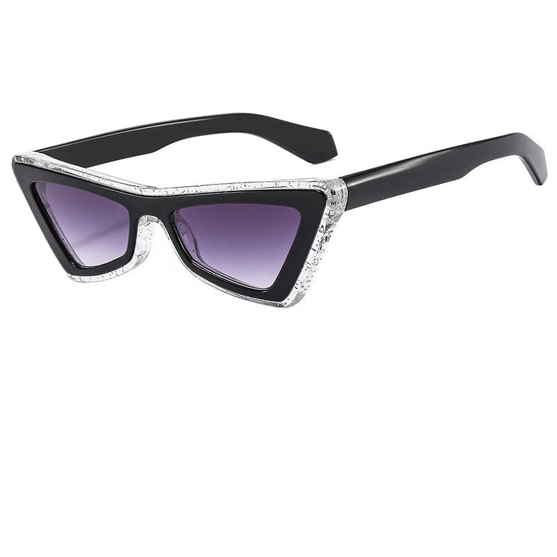 Pyramid shape statement sunglasses, black frame with grey lenses