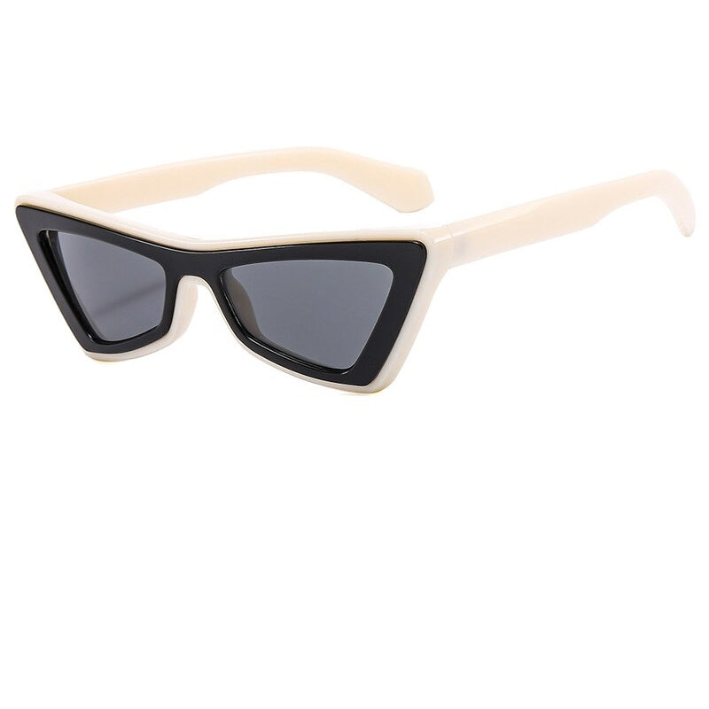 Pyramid shape statement sunglasses, rice white and black frame