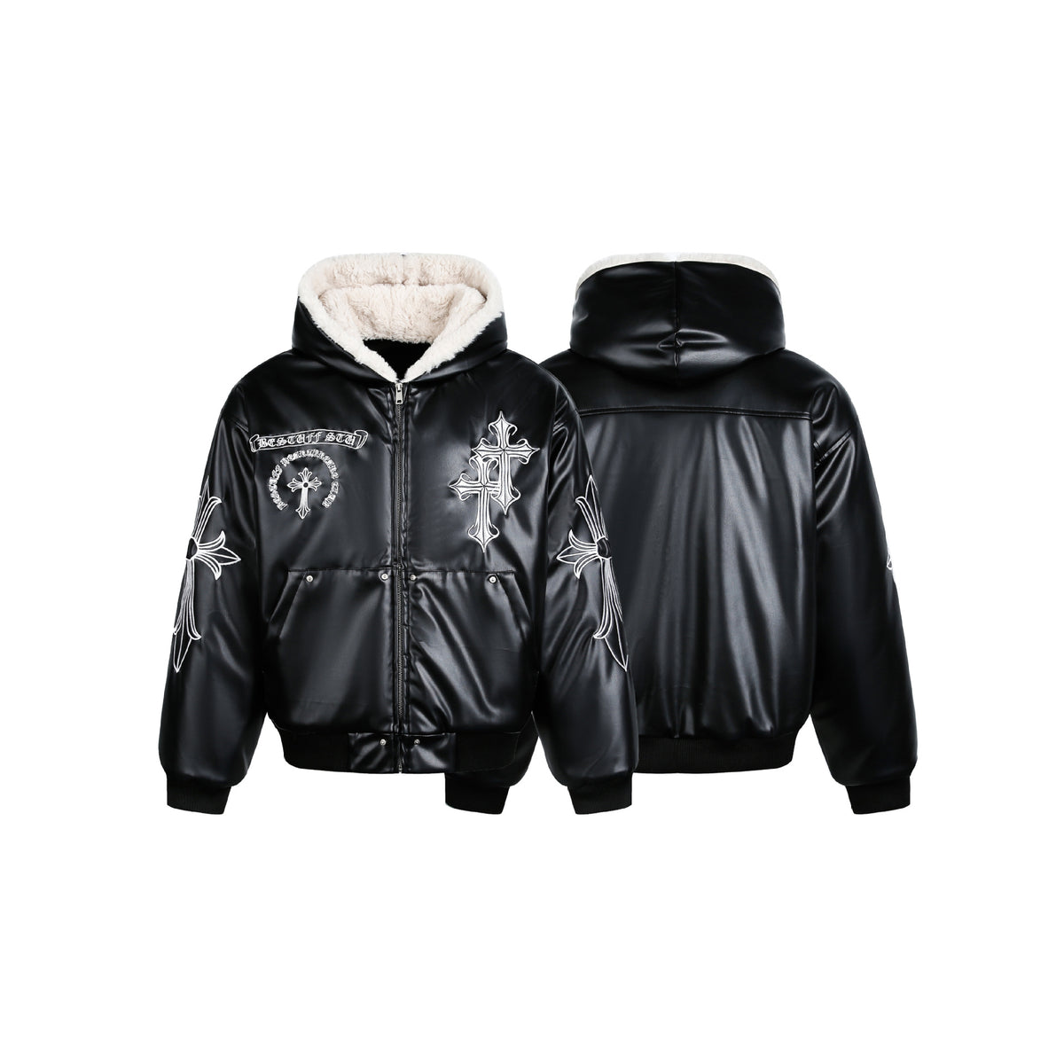 Motorcycle style cross leather jacket cotton coat