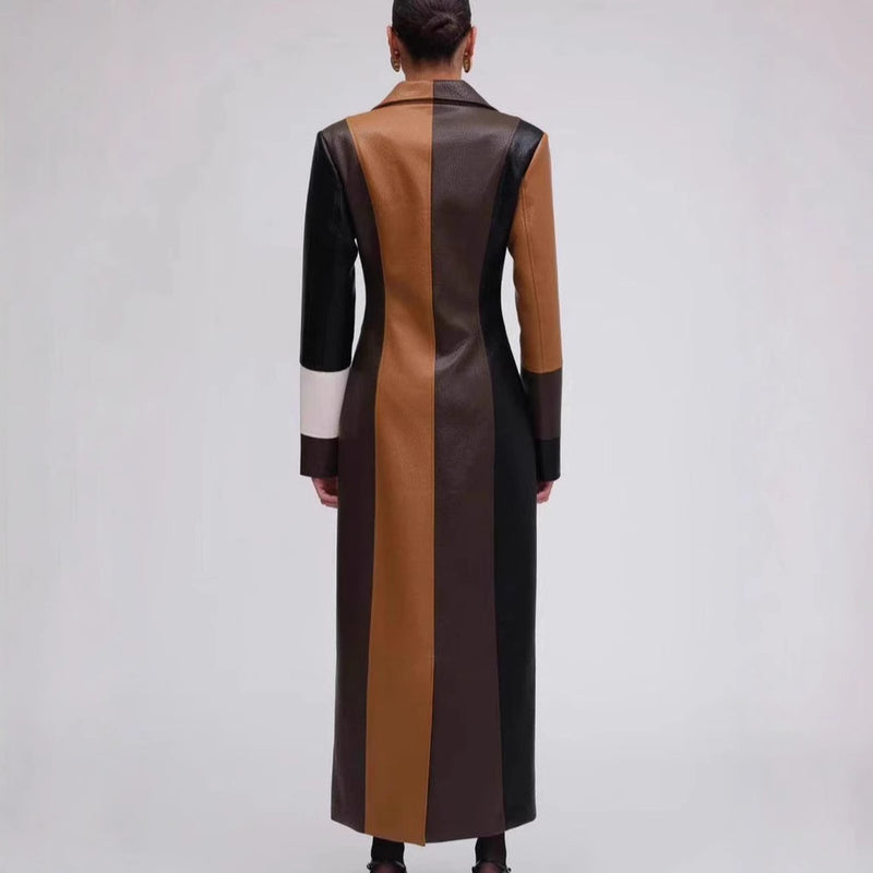V-neck long faux leather A-line dress, view 3