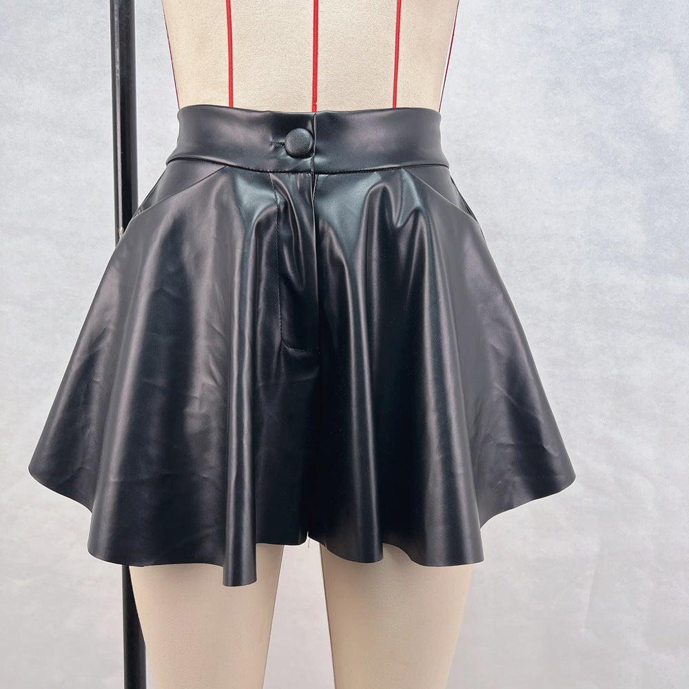 High waisted short skirt leather pants hot pants
