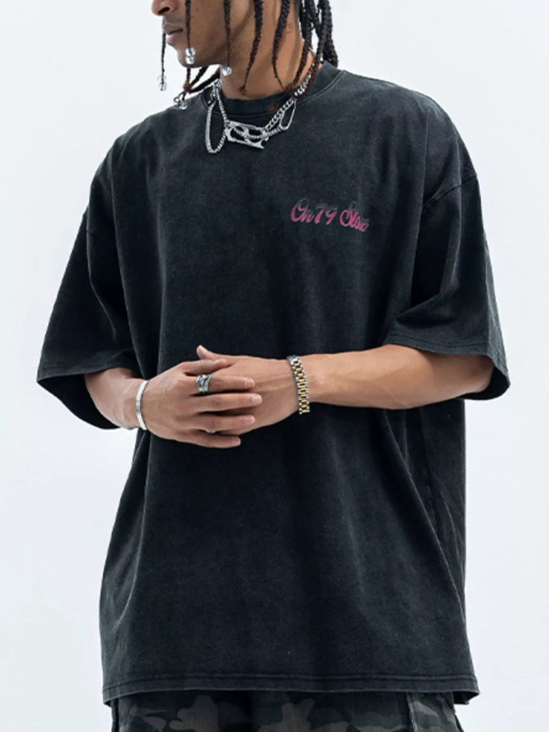 Men's black vintage graphic oversized T-shirt, view 3