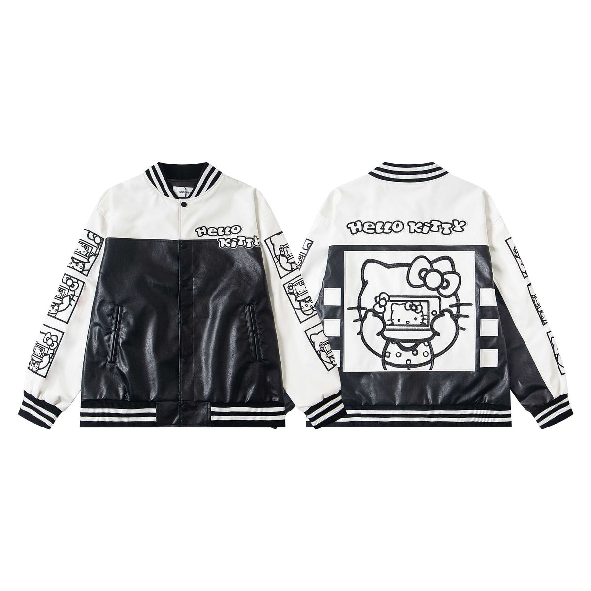Embroidery Patchwork Baseball Jacket Unisex Trendy Loose Casual Leather Coat