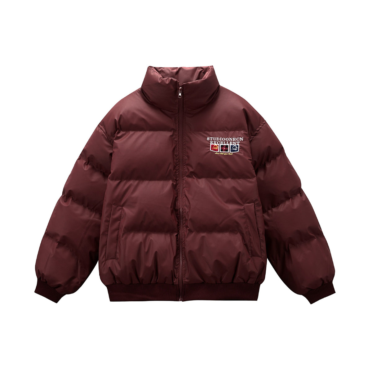 Letter Design Thick Warm Stand Collar PU Leather Cotton Coat