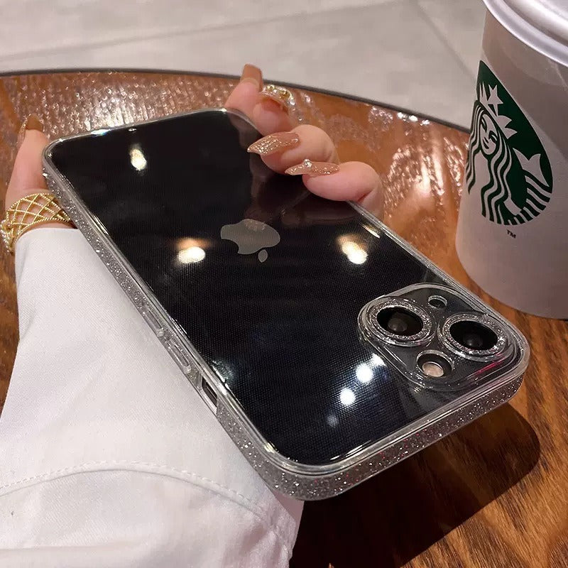 Sparkling border mirror glass phone case in black