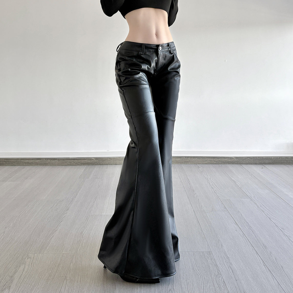 Autumn and winter PU leather micro flared pants