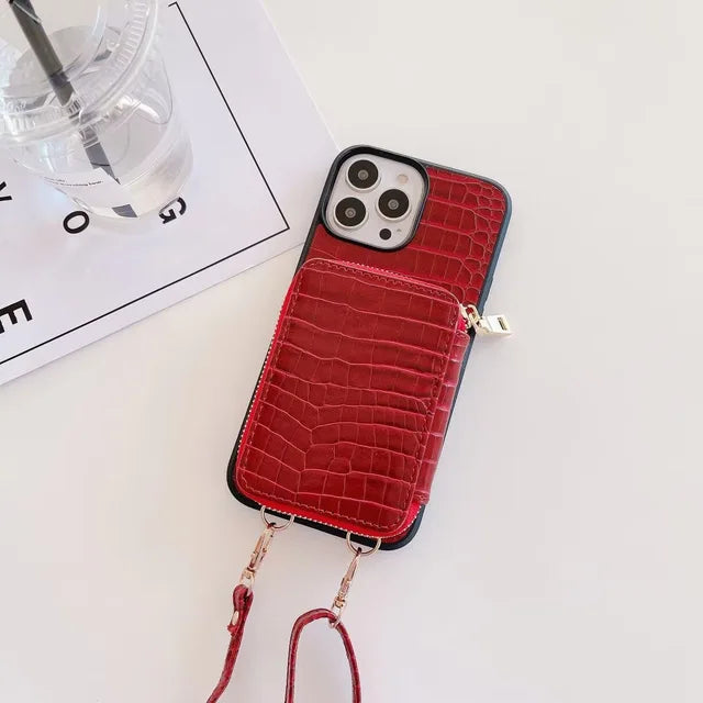 Luxury Leather Wallet Crossbody Lanyard Soft Phone Case Back Hard Cover