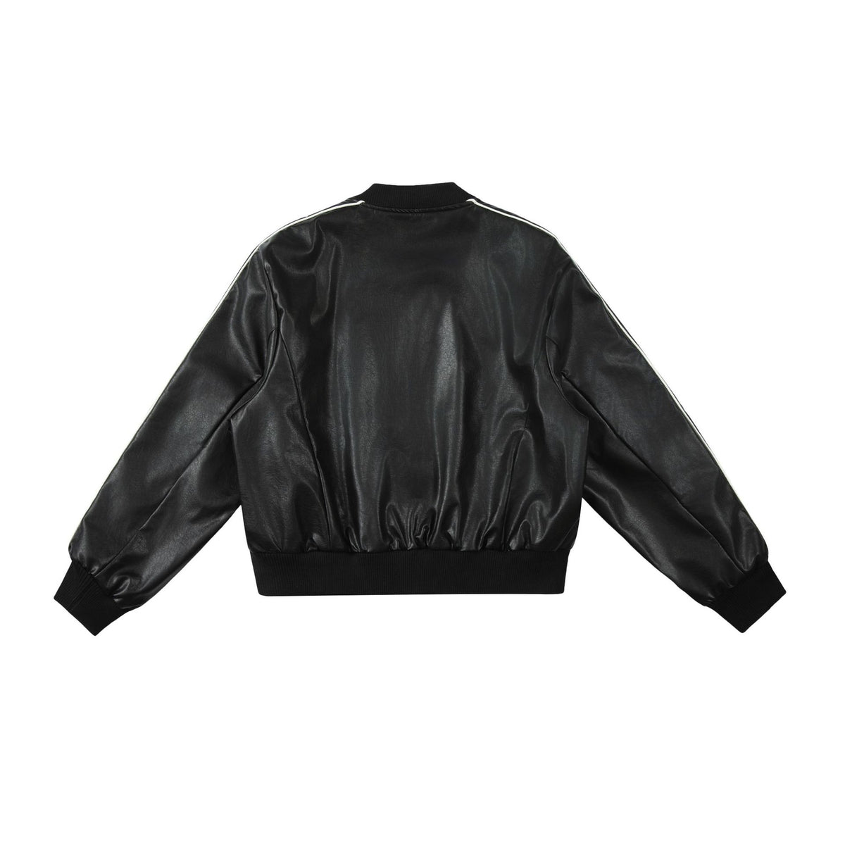 PU Leather Three-Stripe Baseball Jacket Short Style