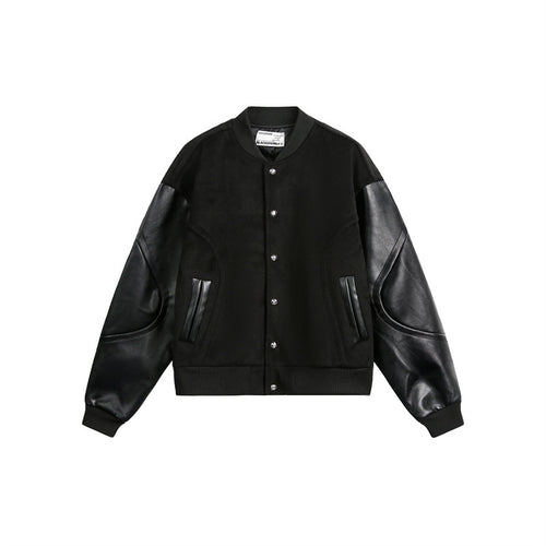 Men's wool and faux leather spliced varsity jacket