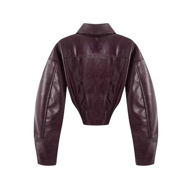 Women's shiny faux leather motorcycle jacket, view 2