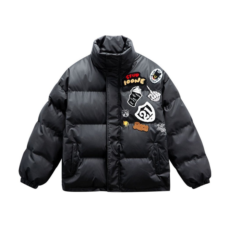 Men's towel embroidery faux leather padded jacket